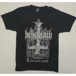 Behemoth Band T Shirt Raised Print Merry Christless "100%‎ SATANIC" Black Sz Med